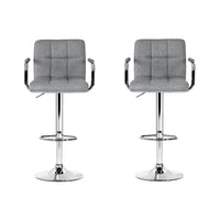2x Bar Stools Fabric Gas Lift w/Armrest Grey Furniture Kings Warehouse 