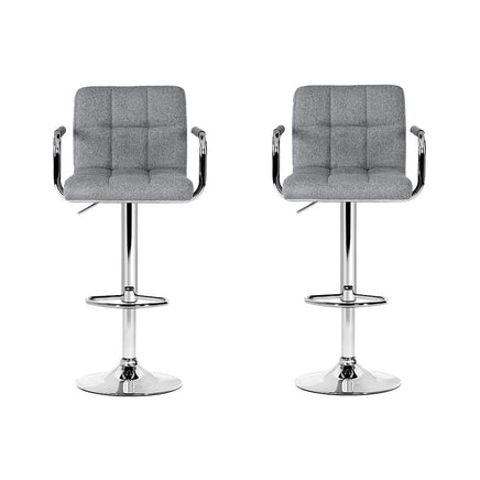 2x Bar Stools Fabric Gas Lift w/Armrest Grey Furniture Kings Warehouse 