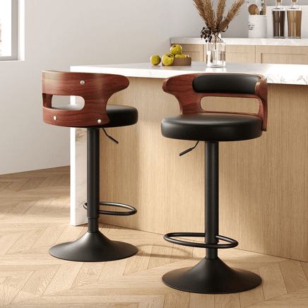 2x Bar Stools Gas Lift Faux Leather Furniture Kings Warehouse 