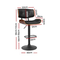 2x Bar Stools Gas Lift Leather All Black Furniture Kings Warehouse 