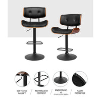 2x Bar Stools Gas Lift Leather All Black Furniture Kings Warehouse 