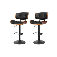 2x Bar Stools Gas Lift Leather All Black Furniture Kings Warehouse 