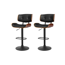 2x Bar Stools Gas Lift Leather All Black Furniture Kings Warehouse 