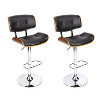 2x Bar Stools Gas Lift Leather Black Furniture Kings Warehouse 