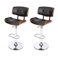 2x Bar Stools Gas Lift Leather Black Furniture Kings Warehouse 