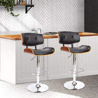 2x Bar Stools Gas Lift Leather Black Furniture Kings Warehouse 