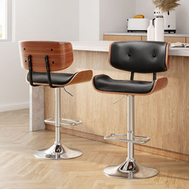 2x Bar Stools Gas Lift Leather Black Furniture Kings Warehouse 