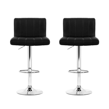 2x Bar Stools Gas Lift Leather Chairs Black Furniture Kings Warehouse 