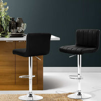 2x Bar Stools Gas Lift Leather Chairs Black Furniture Kings Warehouse 