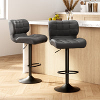 2x Bar Stools Gas Lift Leather Padded Grey Furniture Kings Warehouse 