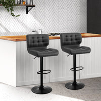 2x Bar Stools Gas Lift Leather Padded Grey Furniture Kings Warehouse 