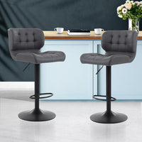 2x Bar Stools Gas Lift Leather Padded Grey Furniture Kings Warehouse 