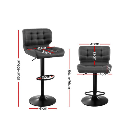 2x Bar Stools Gas Lift Leather Padded Grey Furniture Kings Warehouse 