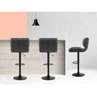 2x Bar Stools Gas Lift Leather Padded Grey Furniture Kings Warehouse 