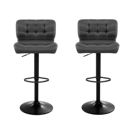 2x Bar Stools Gas Lift Leather Padded Grey Furniture Kings Warehouse 