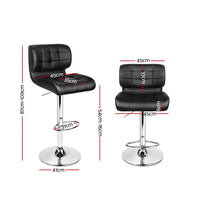 2x Bar Stools Gas Lift Leather Padded Stool Black Furniture Kings Warehouse 