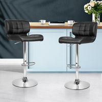 2x Bar Stools Gas Lift Leather Padded Stool Black Furniture Kings Warehouse 