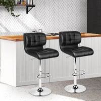 2x Bar Stools Gas Lift Leather Padded Stool Black Furniture Kings Warehouse 