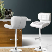 2x Bar Stools Gas Lift Leather Padded White Furniture Kings Warehouse 