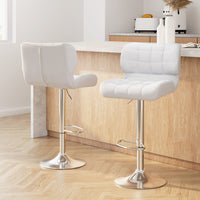 2x Bar Stools Gas Lift Leather Padded White Furniture Kings Warehouse 