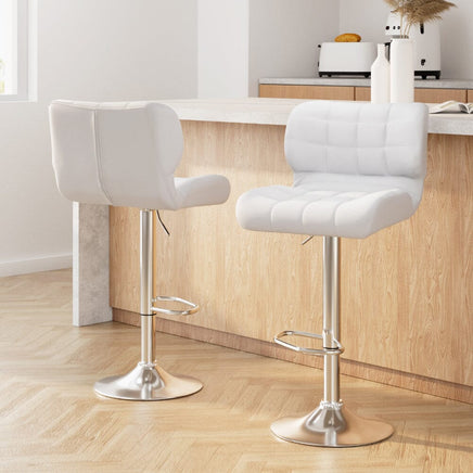 2x Bar Stools Gas Lift Leather Padded White Furniture Kings Warehouse 