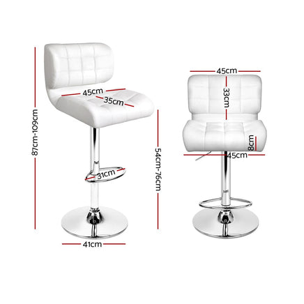 2x Bar Stools Gas Lift Leather Padded White Furniture Kings Warehouse 