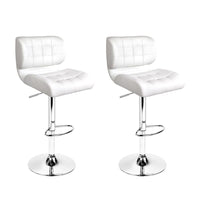 2x Bar Stools Gas Lift Leather Padded White Furniture Kings Warehouse 