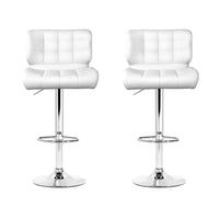 2x Bar Stools Gas Lift Leather Padded White Furniture Kings Warehouse 