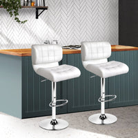 2x Bar Stools Gas Lift Leather Padded White Furniture Kings Warehouse 