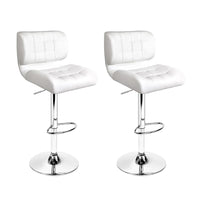 2x Bar Stools Gas Lift Leather Padded White Furniture Kings Warehouse 