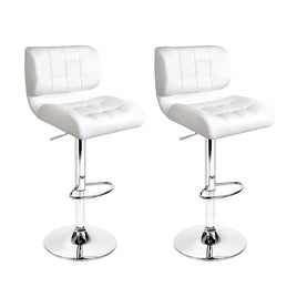 2x Bar Stools Gas Lift Leather Padded White Furniture Kings Warehouse 