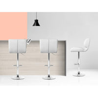 2x Bar Stools Gas Lift Leather Padded White Furniture Kings Warehouse 