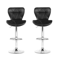 2x Bar Stools Gas Lift Leather Seat Black Furniture Kings Warehouse 