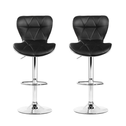 2x Bar Stools Gas Lift Leather Seat Black Furniture Kings Warehouse 
