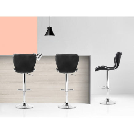 2x Bar Stools Gas Lift Leather Seat Black Furniture Kings Warehouse 