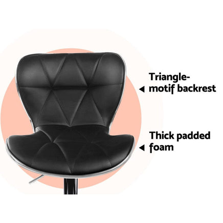 2x Bar Stools Gas Lift Leather Seat Black Furniture Kings Warehouse 