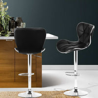 2x Bar Stools Gas Lift Leather Seat Black Furniture Kings Warehouse 