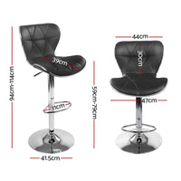 2x Bar Stools Gas Lift Leather Seat Black Furniture Kings Warehouse 