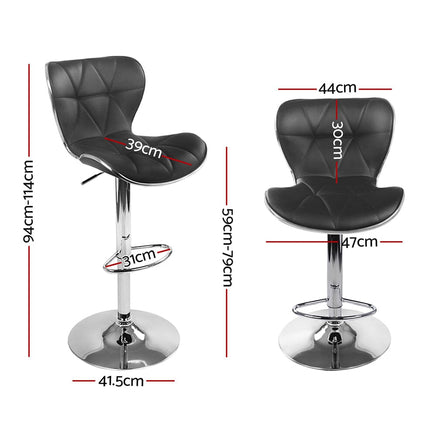 2x Bar Stools Gas Lift Leather Seat Black Furniture Kings Warehouse 