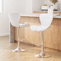 2x Bar Stools Gas Lift Leather Seat White Furniture Kings Warehouse 