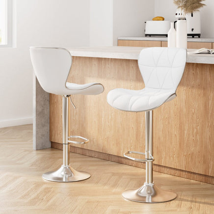 2x Bar Stools Gas Lift Leather Seat White Furniture Kings Warehouse 