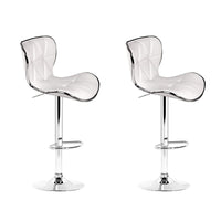 2x Bar Stools Gas Lift Leather Seat White Furniture Kings Warehouse 