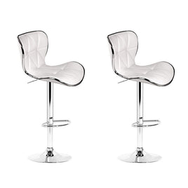 2x Bar Stools Gas Lift Leather Seat White Furniture Kings Warehouse 