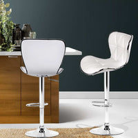 2x Bar Stools Gas Lift Leather Seat White Furniture Kings Warehouse 