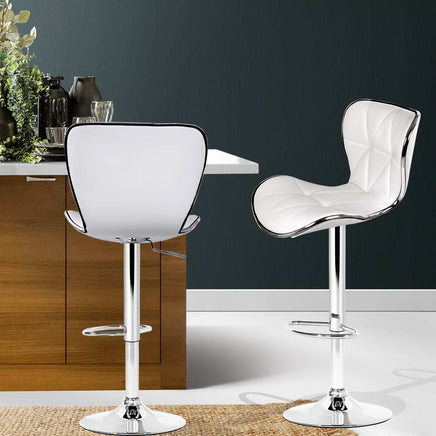 2x Bar Stools Gas Lift Leather Seat White Furniture Kings Warehouse 
