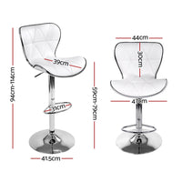 2x Bar Stools Gas Lift Leather Seat White Furniture Kings Warehouse 