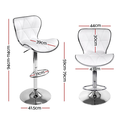 2x Bar Stools Gas Lift Leather Seat White Furniture Kings Warehouse 