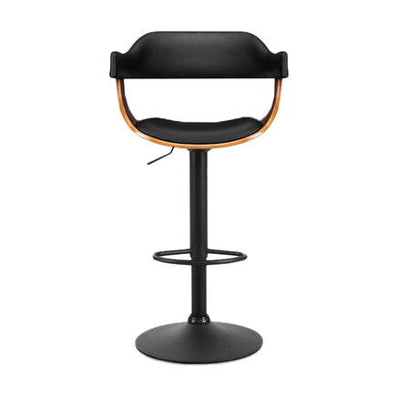 2x Bar Stools Gas Lift Leather w/Armrest All Black Furniture Kings Warehouse 