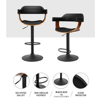 2x Bar Stools Gas Lift Leather w/Armrest All Black Furniture Kings Warehouse 