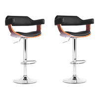 2x Bar Stools Gas Lift Leather w/Armrest Black